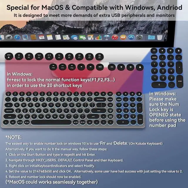 Alt view image 2 of 7 - USB C Hub Wired Keyboard with Number Pad for Mac, 9 in 1 USB C Docking Station with 4K HDMI, 4 USB Ports, 100W PD, SD/TF Cards Reader, Full-Size Aluminum Keyboard for MacBook/MacOS/Windows/Android