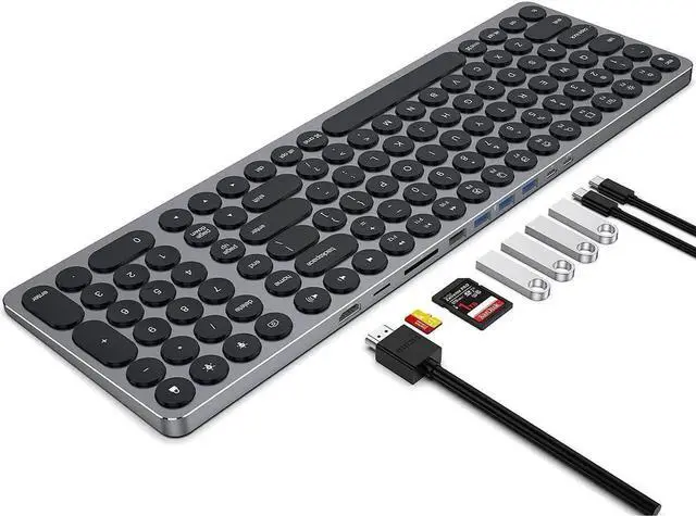 Main image of USB C Hub Wired Keyboard with Number Pad for Mac, 9 in 1 USB C Docking Station with 4K HDMI, 4 USB Ports, 100W PD, SD/TF Cards Reader, Full-Size Aluminum Keyboard for MacBook/MacOS/Windows/Android