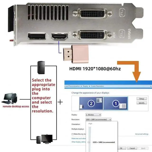 Alt view image 7 of 7 - Adapter Virtual Display Adapter 4K HDMI 1.4 DDC EDID Dummy Plug Headless Ghost Display Emulator HDTV Gold Color 4K@60Hz