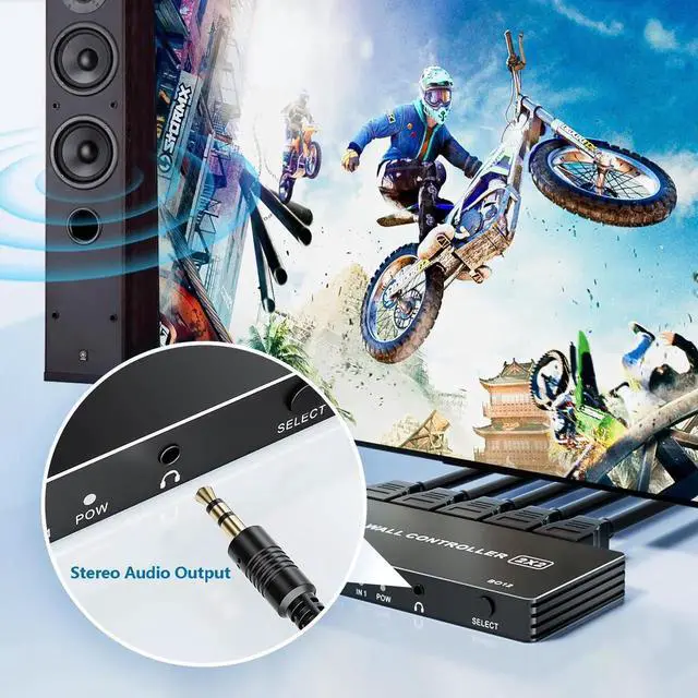Alt view image 4 of 6 - 4K HDMI Video Wall Controller 2x2, Vszerda TV Wall Processor with 8 Splicing Modes, 180° Rotate, 3.5mm Audio Extractor, IR Remote, 2x2, 1x2, 1x3, 1x4, 2x1, 3x1, 4x1, 4 TV Screen into 1 Wall Display