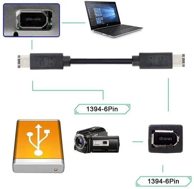 Alt view image 2 of 7 - IEEE 1394 Firewire 400 6-pin to 6-pin Cable FireWire 400Mbps 6p to 6p Capture Cord 1.8m