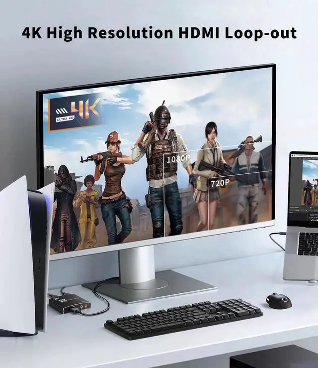 Alt view image 2 of 5 - Capture Card for Streaming, HDMI to USB3.0 1080P 60FPS Audio Video Adapter, with 4K HDMI Loop-Out, for Recording/Streaming, Compatible with Nintendo Switch/Xbox/PS5/OBS/Camera/PC/Laptop