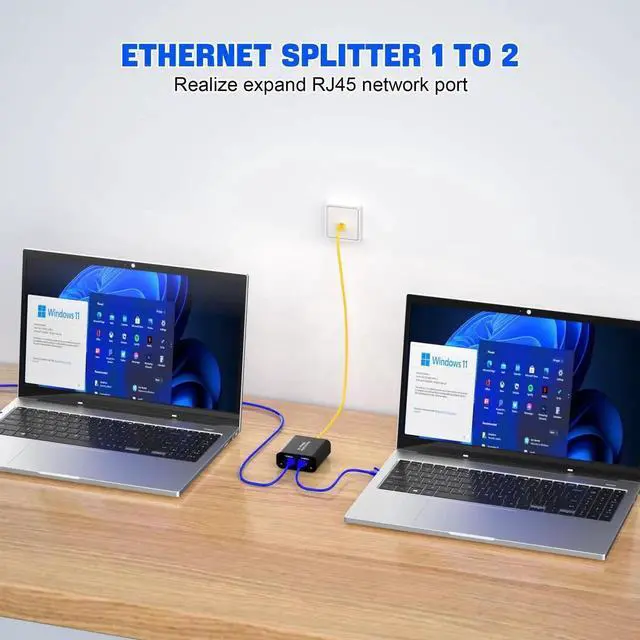 Alt view image 3 of 7 - Ethernet Splitter 1 to 2 Out, 100Mbps Internet Splitter Adapter with USB Power Cable, RJ45 Ethernet Splitter for Cat5/5e/6/7 Cable Support 2 Devices Simultaneously Networking