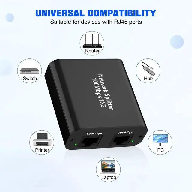 Alt view image 2 of 7 - Ethernet Splitter 1 to 2 Out, 100Mbps Internet Splitter Adapter with USB Power Cable, RJ45 Ethernet Splitter for Cat5/5e/6/7 Cable Support 2 Devices Simultaneously Networking