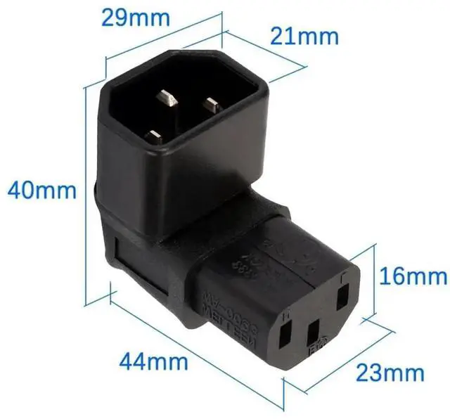 Alt view image 5 of 7 - 2 Pack IEC 320 C14 Male to C13 Female 90 Degree Angled Power Extension Connector Adapter 10A 250V for Monitor/Computer/PDU Chassis/Printer