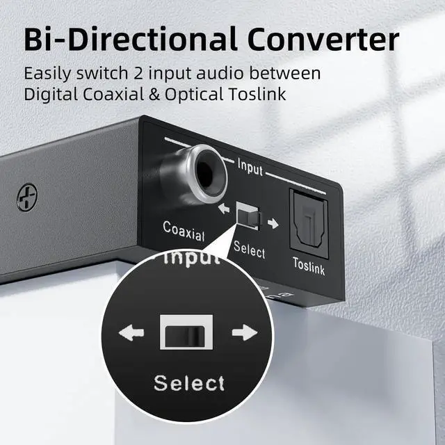 Alt view image 3 of 7 - Optical-to-Coaxial or Coax-to-Optical Digital Audio Converter Adapter, Vszerda Digital Coaxial to Optical Converter, Bi-Directional Coax Digital to/from Optical Toslink SPDIF Audio Converter/Repeater