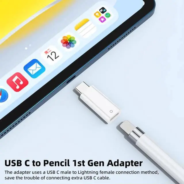 Alt view image 5 of 6 - USB C to Pencil Adapter for Apple Pencil 1st Generation, USB-C Male to Pencil Charging Adapter for iPad 10th Gen, Type C iPencil Charger Connector Dongle Connector for iPad 10 (White, 2 Pack)