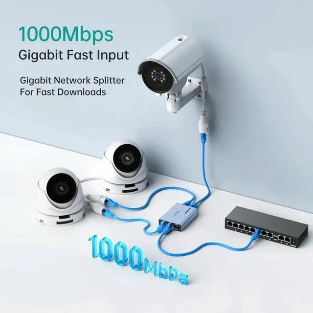 Alt view image 7 of 7 - MT-VIKI Upgraded POE Ethernet Splitter - 1 to 3 1000Mbps, No Power Supply Required, Dual RJ45 Splitter for Cat5e/6/7/8 Cable, Compatible with POE IP Camera, Switch and More