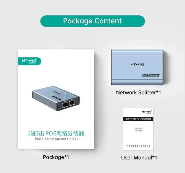 Alt view image 5 of 7 - MT-VIKI Upgraded POE Ethernet Splitter - 1 to 3 1000Mbps, No Power Supply Required, Dual RJ45 Splitter for Cat5e/6/7/8 Cable, Compatible with POE IP Camera, Switch and More