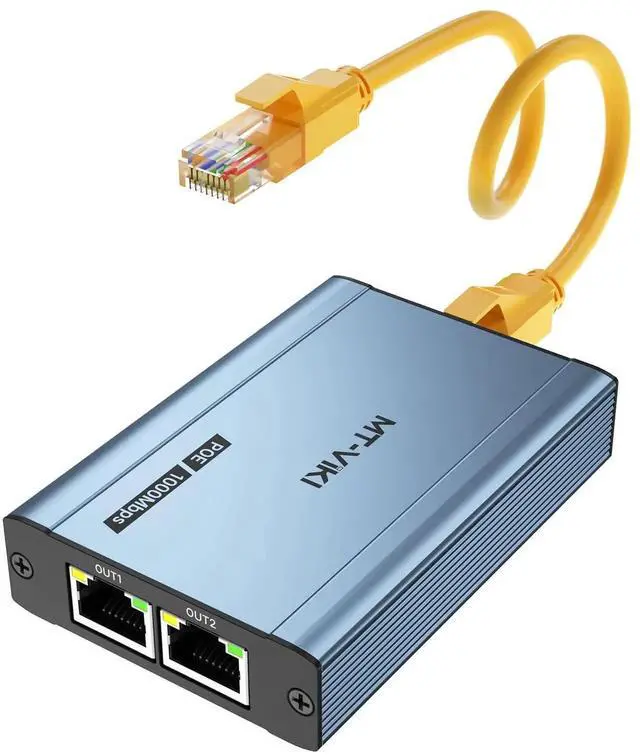 Main image of MT-VIKI Upgraded POE Ethernet Splitter - 1 to 3 1000Mbps, No Power Supply Required, Dual RJ45 Splitter for Cat5e/6/7/8 Cable, Compatible with POE IP Camera, Switch and More