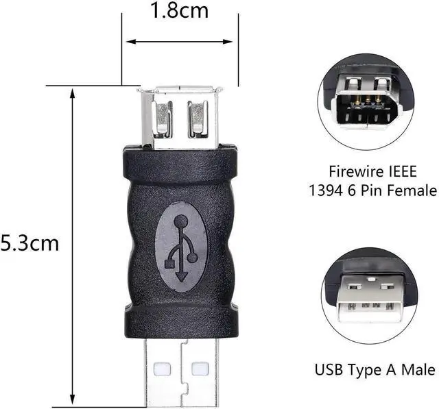 Alt view image 4 of 6 - JAENFONG Firewire IEEE 1394 6 Pin Female to USB Male Adapter Convertor for Printer, Digital Camera, PDA, Scanner, Hard Disk