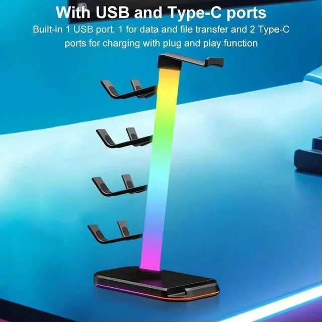 Alt view image 7 of 7 - JAENFONG 3 in 1 Headphone and Controller Stand 2 X Type-C & 1 X USB 2.0 Gaming Controller Headset Holder for Switch/Headphones/Controller