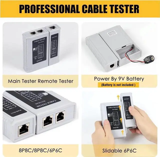 Alt view image 4 of 6 - RJ45 Crimp Tool Kit, Ethernet Pass Through Crimper, Network Cat5 Cat6 Cat7 Crimping Tool Repair Kit Includes Cable Tester, Mini Stripper, Blades, 50Pcs Connectors and Strain Relief Boots