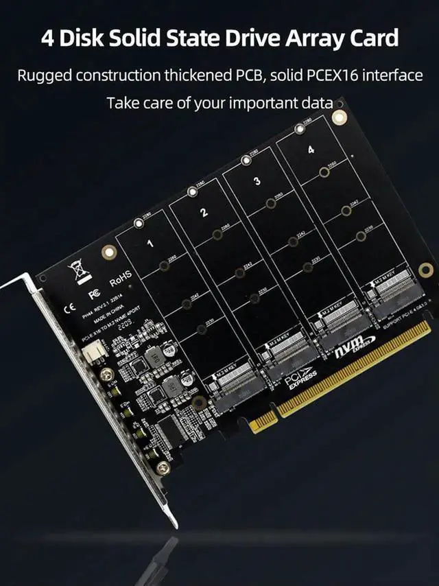 Main image of JAENFONG 4 Port M.2 NVME SSD To PCIE X16 Adapter Card 4X32Gbps Support 2230/2242/2260/2280 Support M.2 PCI-E SSD/M.2 Device NVME Protocol