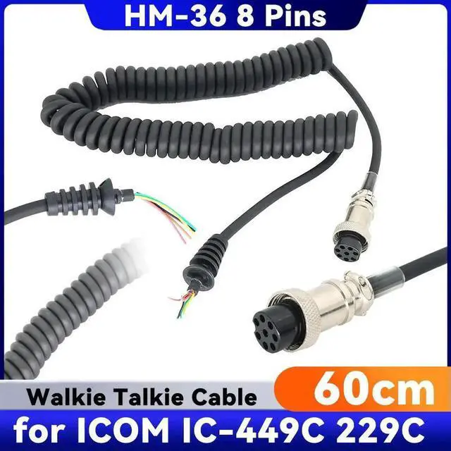 Alt view image 2 of 3 - JAENFONG HM-36 Handheld Speaker Mic Micorphone Cable 8 Pins Speaker Spring Cord Talkie Walkie Telephone Spring Line for ICOM IC-449C 229C