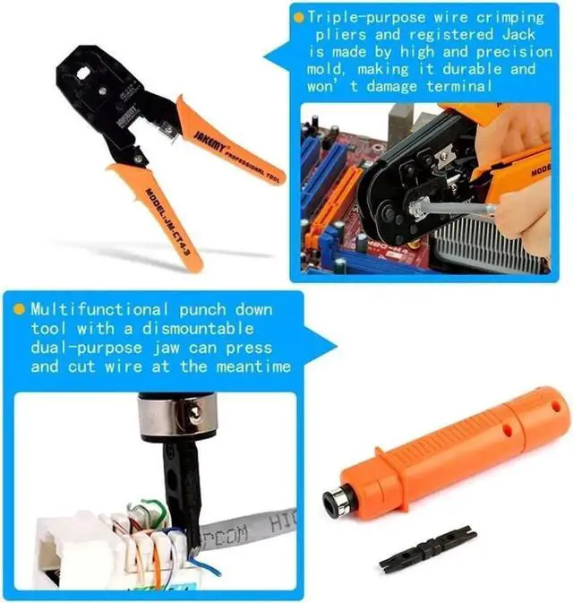 Alt view image 5 of 6 - Network Crimp Tool Kit for RJ45/RJ11/RJ12/CAT5/CAT6/Cat5e/8P, Professional Crimper Connector Stripper Cutter, Computer Maintenance Lan Cable Pliers Tester Soldering Iron Set