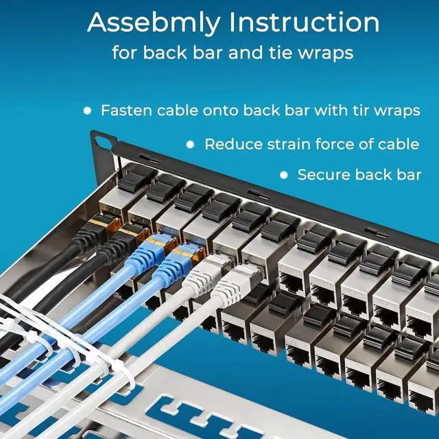Alt view image 4 of 6 - Patch Panel 48 Port Cat6A with Inline Keystone 10G Support, Coupler Patch Panel STP Shielded 19-Inch with Removable Back Bar, 1U Network Patch Panel for Cat7, Cat6, Cat6A, Cat5e