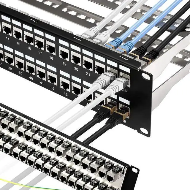 Main image of Patch Panel 48 Port Cat6A with Inline Keystone 10G Support, Coupler Patch Panel STP Shielded 19-Inch with Removable Back Bar, 1U Network Patch Panel for Cat7, Cat6, Cat6A, Cat5e