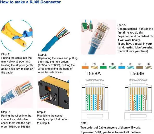 Alt view image 4 of 6 - RJ45 Crimp Tool Kit Pass Through Crimper RJ45 Crimping Tool Stripper Cutter Crimper All-in-One for 8P RJ45 Cat5 Cat5e Cat6 Cat6a 6P RJ11/12 Telephone Connectors With Cable Tester 50PCS Connectors 50PC