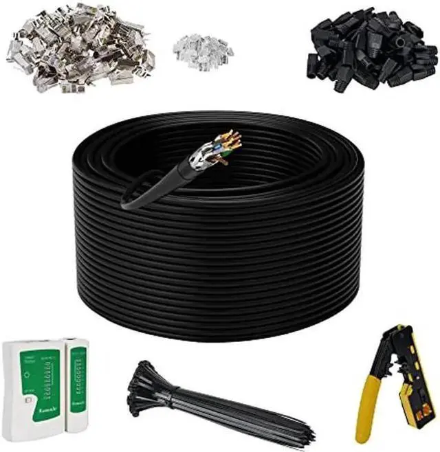 Main image of Cat 7 Outdoor Ethernet Bulk Cable 500 FT With Tool Kits, Adoreen 10Gbps Heavy Shielded Internet Cable,24AWG Solid Copper,POE,UL CMR,S/FTP,Direct Burial&Indoor,Cat6A Cat7 Cat 6E Cat 6 Network RJ45 Cord