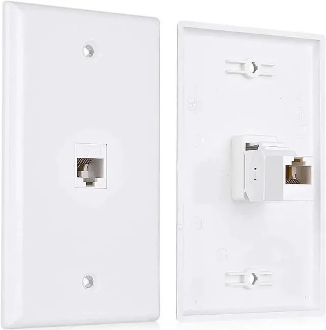 Main image of Cable Matters 2-Pack 1-Port Ethernet Wall Plate, Cat6 Wall Plate / Cat5 Ethernet Wall Outlet in White with White Ethernet Keystone Jack