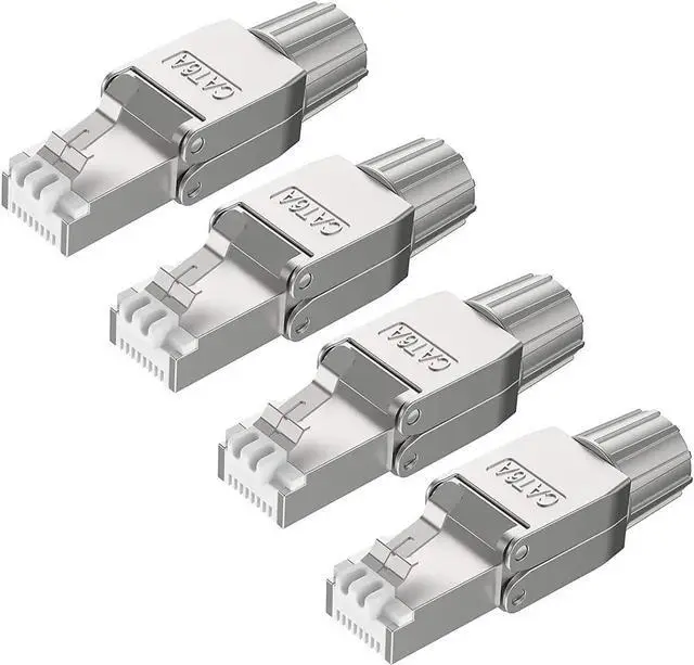Main image of RJ45 Cat6A Connectors Tool-Free Reusable Shielded Ethernet Termination Plugs for 23AWG SFTP UTP Cable, 10G Easy Internet Plug, Fast Field Installation 4 Pack