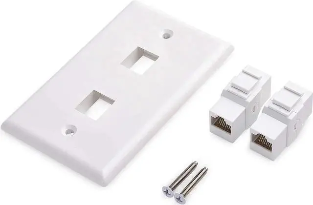 Alt view image 2 of 4 - Cable Matters 2-Pack 2-Port Ethernet Wall Plate, Cat6 Wall Plate / Cat5 Ethernet Wall Outlet in White with White Ethernet Keystone Jack