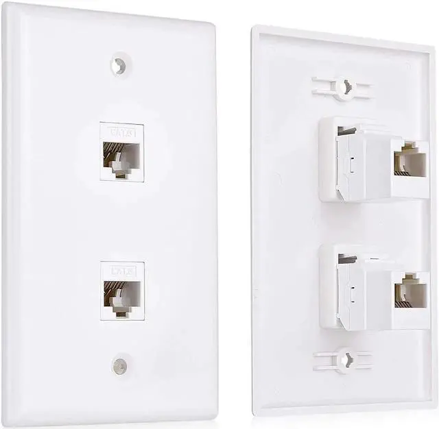 Main image of Cable Matters 2-Pack 2-Port Ethernet Wall Plate, Cat6 Wall Plate / Cat5 Ethernet Wall Outlet in White with White Ethernet Keystone Jack