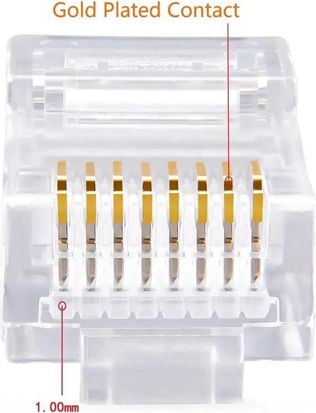 Alt view image 6 of 7 - Cat5e RJ45 Connectors,100-PACK Cat5 Ends/Cat 5 Connector/Cat 5e RJ45 Modular Plugs(3-Prong Gold Plated 15),UTP Network Plug for Solid Strand Cable