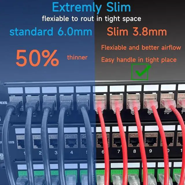 Alt view image 3 of 6 - Cat6a Slim Ethernet Patch Cable 0.5 ft (24 Pack), Cat6a Patch Cable for Data Centers, Cat 6 Patch Cable 10G, Network Patch Cables for Home and Enterprise Network -Black