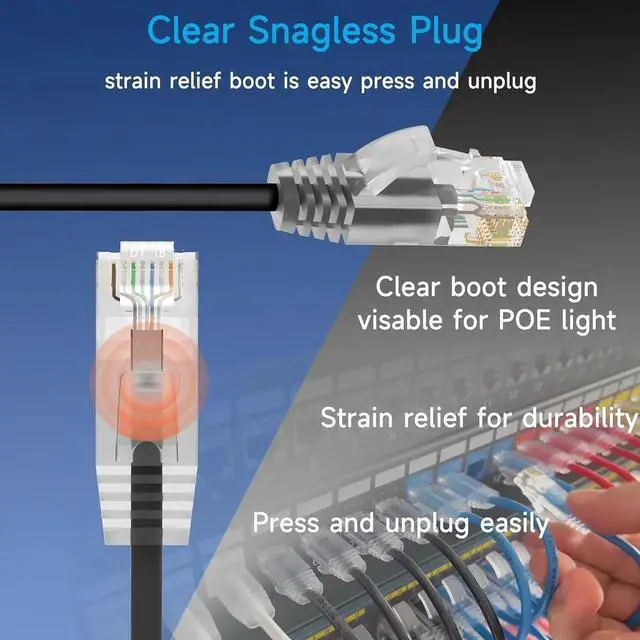 Alt view image 6 of 6 - Cat6a Slim Ethernet Patch Cable 0.5 ft (24 Pack), Cat6a Patch Cable for Data Centers, Cat 6 Patch Cable 10G, Network Patch Cables for Home and Enterprise Network -Black