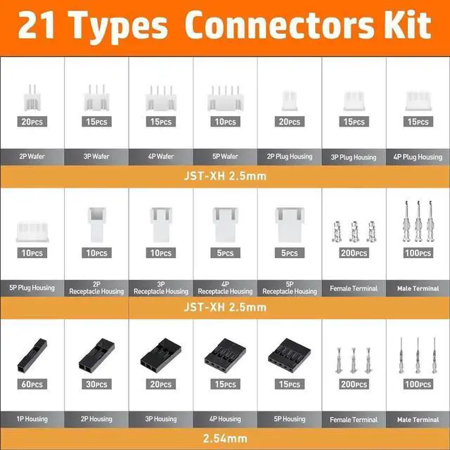 Alt view image 3 of 7 - Crimping Tool Connector Kit, Dupont 2.54mm/JST-XH 2.5mm Connector Kit, 21 Types of Connectors, AWG32-20 Ratcheting Crimper Tool for JST-XH/SM/PH/SYP/RE, Dupont, KF2510, Molex, AMP EI Series, etc
