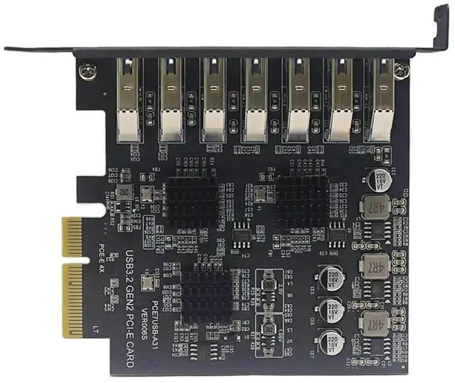 Alt view image 2 of 3 - JAENFONG USB3.2 GEN2 10Gbps Pcie Expansion Card TYPE-A PCI-E 4X To 7 Ports USB 3.0 Expansion Adapter Card PCI-E Controller Card