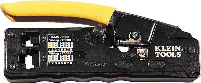 Main image of Klein Tools VDV226-107 Compact Ratcheting Modular Data Cable Crimper / Wire Stripper / Wire Cutter, CAT6, CAT5, CAT3, Flat-Satin Voice Cable