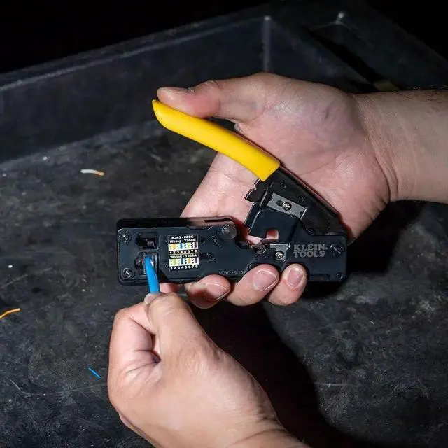 Alt view image 2 of 5 - Klein Tools VDV226-107 Compact Ratcheting Modular Data Cable Crimper / Wire Stripper / Wire Cutter, CAT6, CAT5, CAT3, Flat-Satin Voice Cable