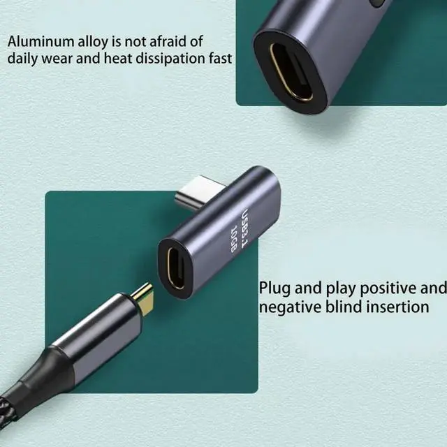 Alt view image 3 of 3 - JAENFONG 90 Degree Right Angle USB C Extension Adapter Connector USB Type C 3.1 Male to Female Extender Aluminum Alloy Extended Converter