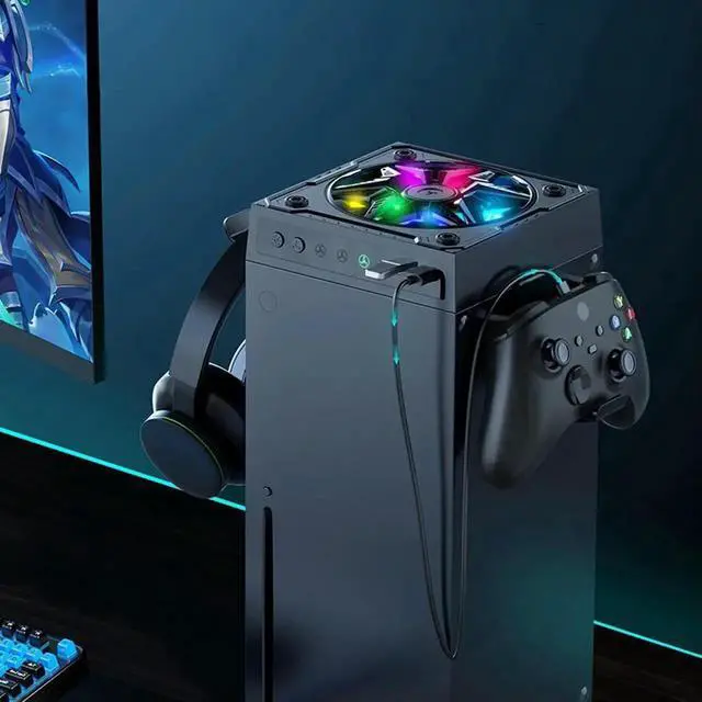 Alt view image 3 of 3 - JAENFONG For Xbox Series X Console Cooling Fan with RGB Light Low Noise Top Fan Dust Proof Auto Cooling Fan 2 USB Port for Game Players