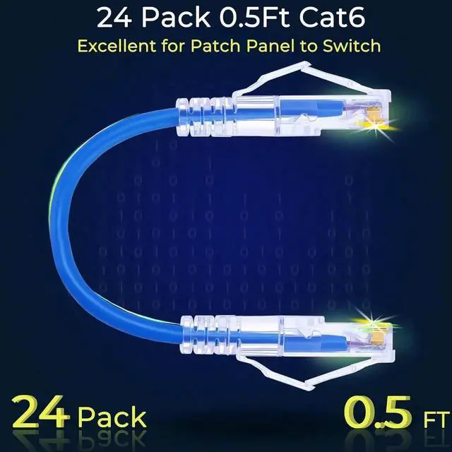 Alt view image 2 of 7 - Patch Cables Cat6/ Cat6a 0.5ft (24 Pack) Slim, Cat6a Ethernet Patch Cable 10G Support, Snagless Cat 6 Patch Cable for Patch Panel to Switch, Flexiable Cat6 Ethernet Cable Blue