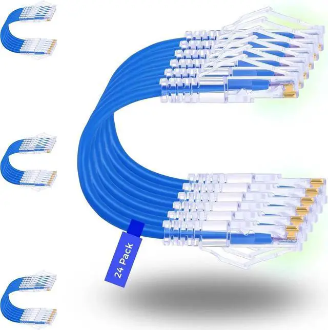 Main image of Patch Cables Cat6/ Cat6a 0.5ft (24 Pack) Slim, Cat6a Ethernet Patch Cable 10G Support, Snagless Cat 6 Patch Cable for Patch Panel to Switch, Flexiable Cat6 Ethernet Cable Blue