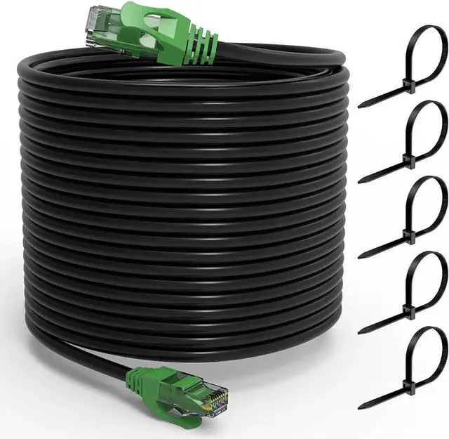 Main image of Cat6 Outdoor Ethernet Cable 200FT, 24AWG CCA Patch Cord, UTP, Waterproof, Heavy Duty, Direct Burial, In-Ground, LLDPE UV Resistant, POE, Network, Internet, Cat 6 Cable with 25 Cable Ties - 200 Feet