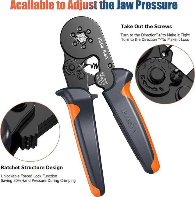 Alt view image 5 of 7 - Ferrule Crimping Tool Kit with 1900PCS Wire Connectors, Hexagonal AWG23-10 Sawtooth Self-Adjustable Ratchet Wire Terminals Crimper Kit