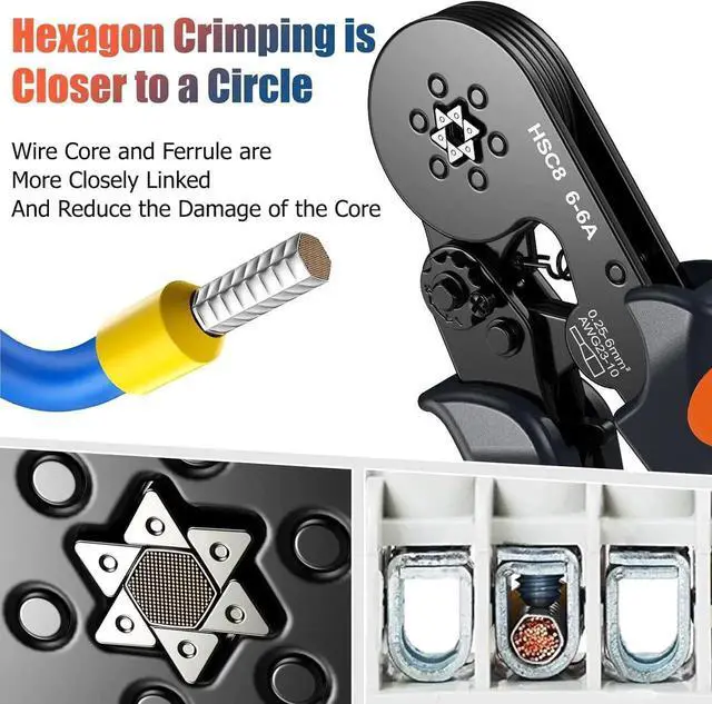 Alt view image 6 of 7 - Ferrule Crimping Tool Kit with 1900PCS Wire Connectors, Hexagonal AWG23-10 Sawtooth Self-Adjustable Ratchet Wire Terminals Crimper Kit