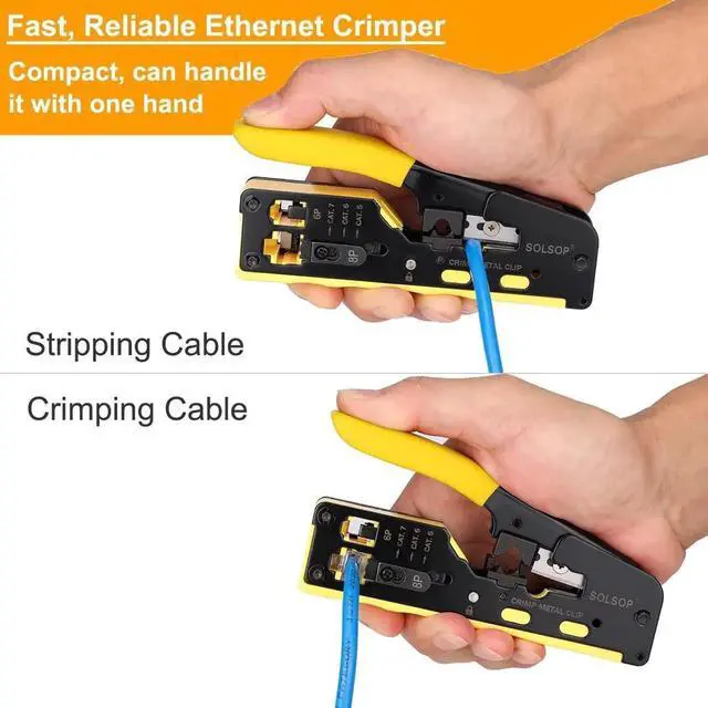 Alt view image 5 of 6 - Pass Through RJ45 Crimp Tool Kit All-in-One Ethernet Crimper Cat7 Cat6 Cat5 Crimping Tool with Network Cable Tester, 50-Pack Cat6 RJ45 Pass Through Connector, 50-Pack Connector Boots