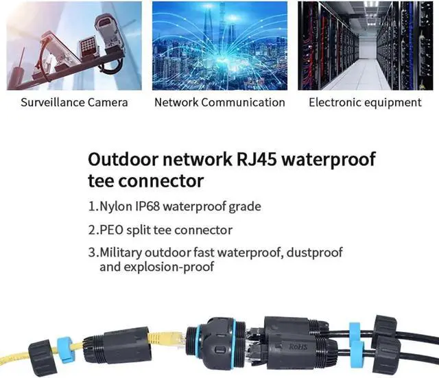 Alt view image 4 of 7 - IP68 Waterproof RJ45 Coupler Splitter, Waterproof Ethernet Coupler 1 in 2 Out Splitter IP68 Ethernet Outdoor LAN Cable Connector for Cat5/Cat5e/Cat6/Cat7/Cat8 Ethernet Cable (1 Pair Female)