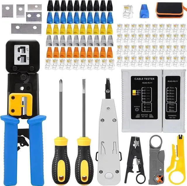 Main image of CAT5 Crimper Tool Kit for RJ45 Crimping Tool Set CAT6, Professional Network Crimper Wire Connector Stripper Cutter, Computer Maintenance Ethernet Lan Cable Pliers Tester Repair