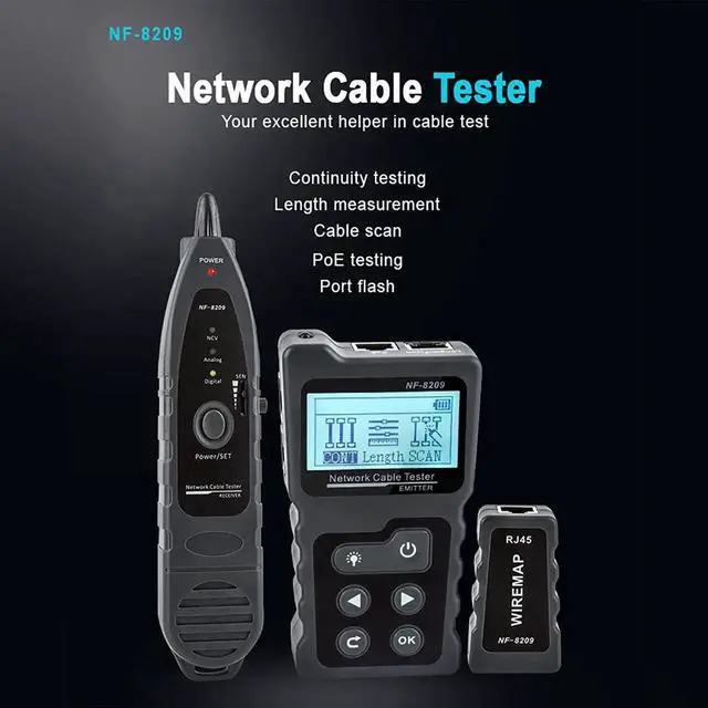 Alt view image 7 of 7 - Advanced Network Cable Tester With PoE& NCV & Lamp For CAT5e/CAT6/CAT6a, Multifunction Wire Tracker Cable Tester For Tracker Underground Telephone Line Finder Home Repair