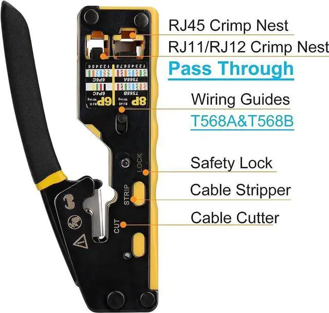 Alt view image 4 of 7 - Pass Through RJ45 Crimp Tool Kit Ethernet Crimper CAT5 Cat5e Cat6 Crimping Tool Kit