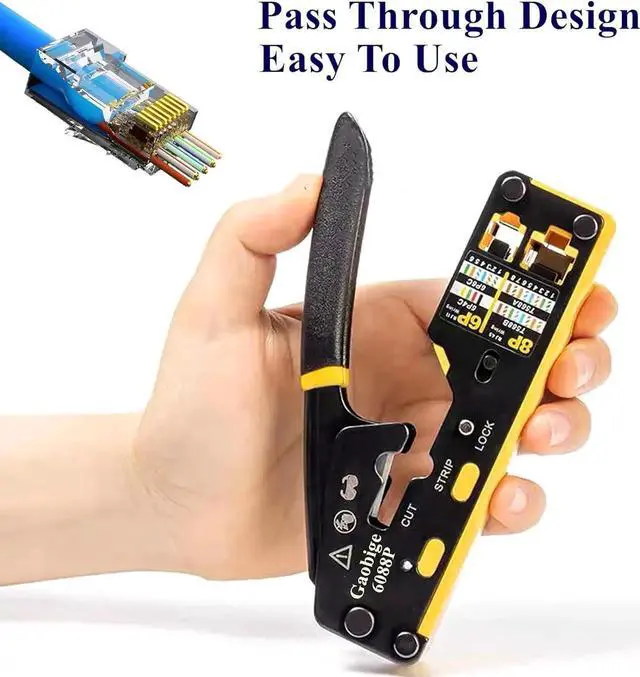 Alt view image 3 of 7 - Pass Through RJ45 Crimp Tool Kit Ethernet Crimper Cat6A Cat6 Cat5e Cat5 Crimping Tool Kit, Cat6 Crimping Tool 110 Punch Down Tool, Cable Tester, 30PCS Cat6 Pass Through Connectors