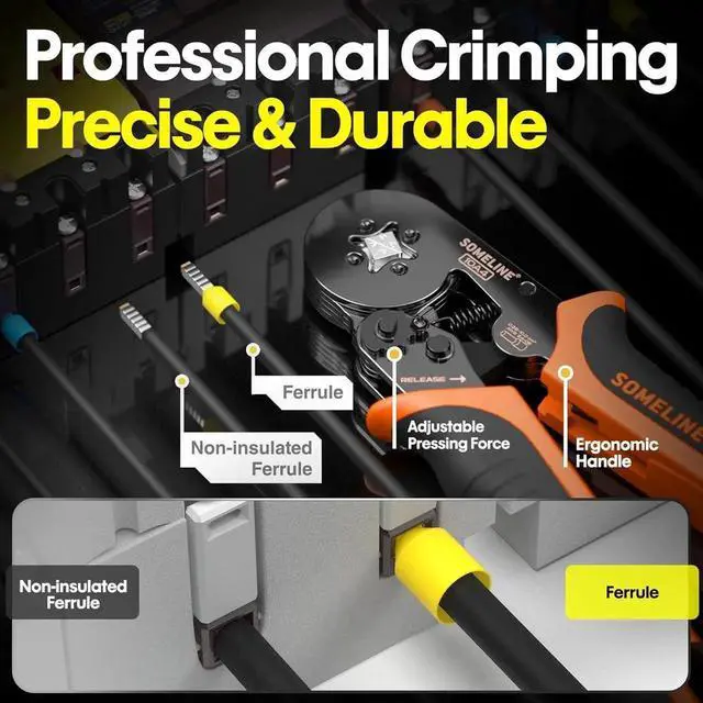 Alt view image 2 of 6 - Ferrule Crimping Tool Kit, Self-Adjusting Pliers for Wire Ferrules AWG 24-8, With 18 Sizes Insulated and Non-insulated Wire Ferrules Terminals, Square Crimp Connector Assortment Kit