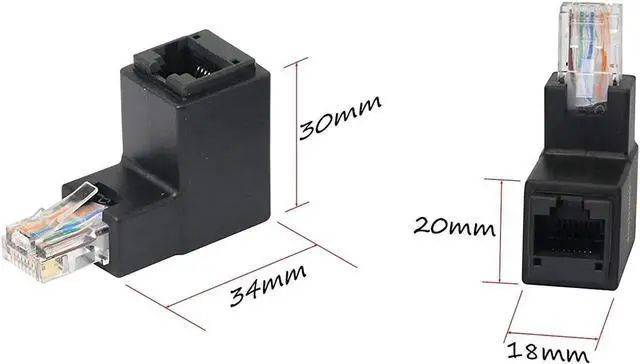 Alt view image 6 of 7 - CERRXIAN 90 Degree RJ45 Ethernet LAN Male to Female Cat5 / Cat5e / Cat6 Extender Adapter(2-Pack) Black,(Up Angle)